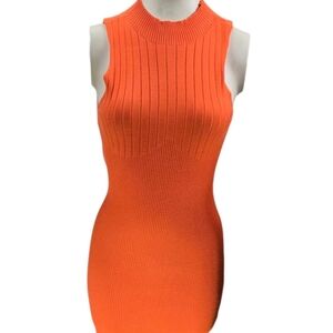 Large Sleeveless Orange Ribbed Dress with open back and chain